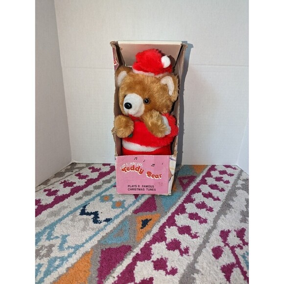 Musical Teddy Bear Santa‎ vintage toy in box - Picture 1 of 6